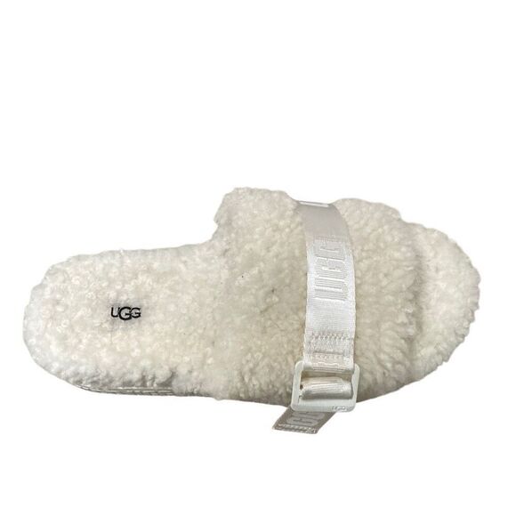 Ugg Fluffita slide on off-white Sherpa sheepskin slippers womens 9 lug sole - Picture 6 of 8